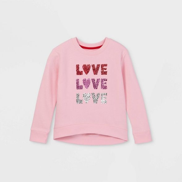 Girls' Flip Sequin 'Love' Pullover Sweatshirt - Cat & Jack™ Pink | Target
