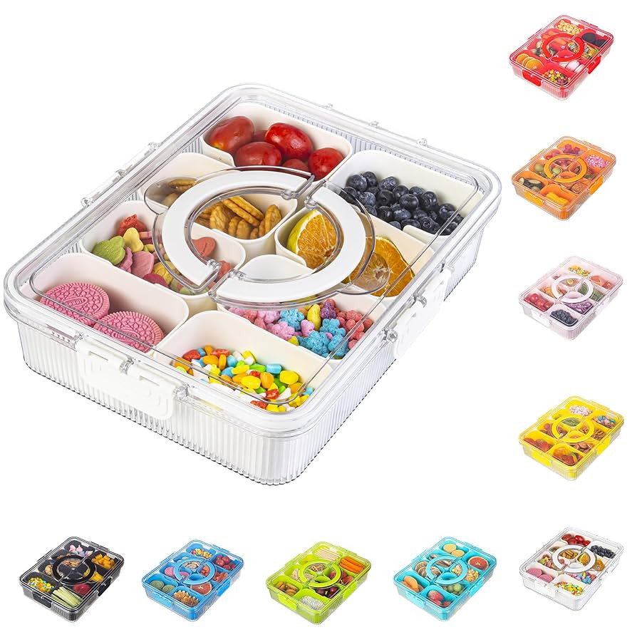Patent Design Ribbed Snackle Box Container Snack Container Divided Serving Tray with Lid and Hand... | Amazon (US)