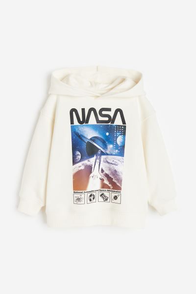 Printed hoodie - White/NASA - Kids | H&M GB | H&M (UK, MY, IN, SG, PH, TW, HK)