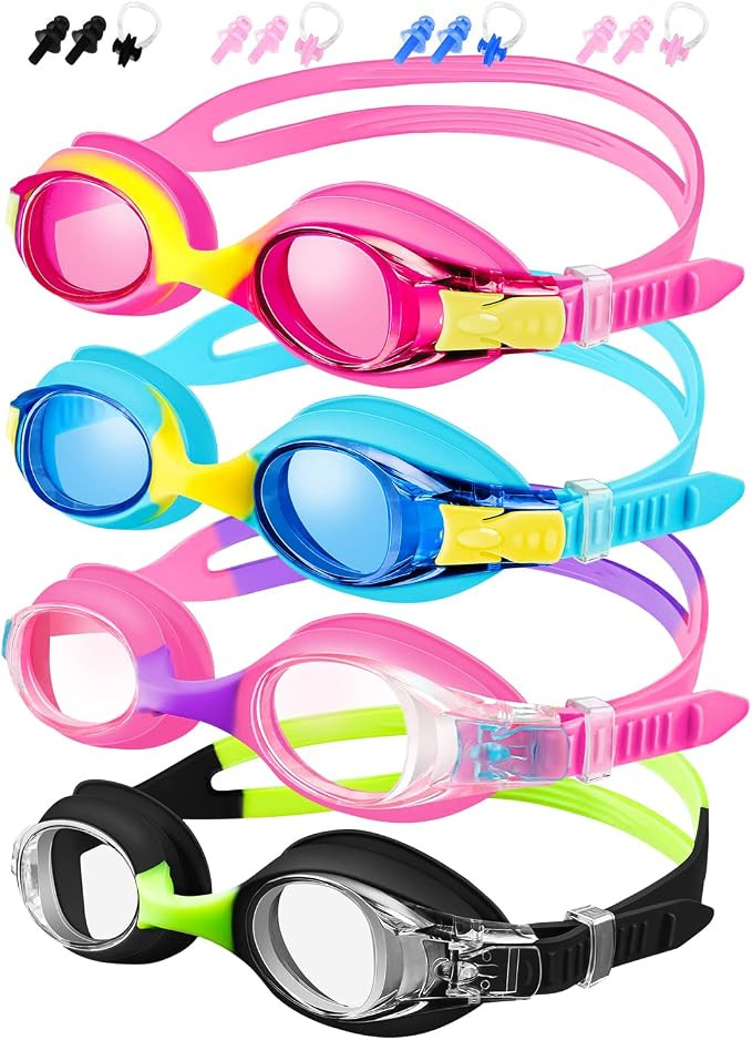 Kids Swim Goggles 4-14, 4 Pack for Boys and Girls, Anti-Fog With UV Protection | Amazon (US)