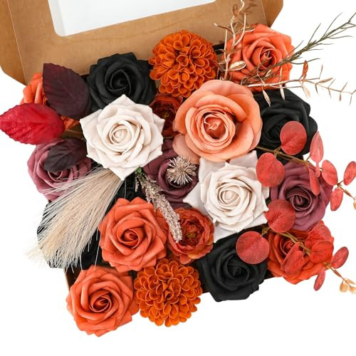 Floweroyal Halloween Artificial Flowers Black Flowers Mix Silk Flowers Fake Roses with Stems for DIY Wedding Bridal Bouquets, Baby Shower, Floral Arrangement, Table Centerpieces, Home Decorations | Amazon (US)