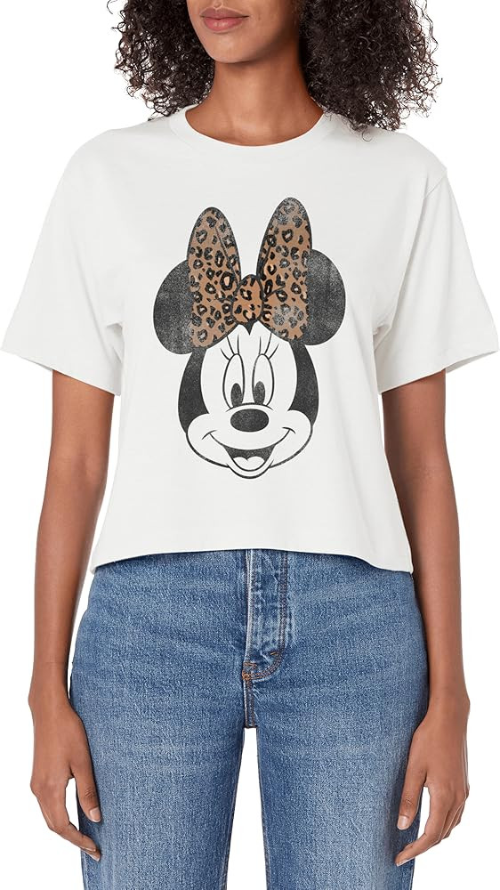 Disney Minnie Mouse Vintage Leopard Print Bow Portrait Women's Crop Top | Amazon (US)