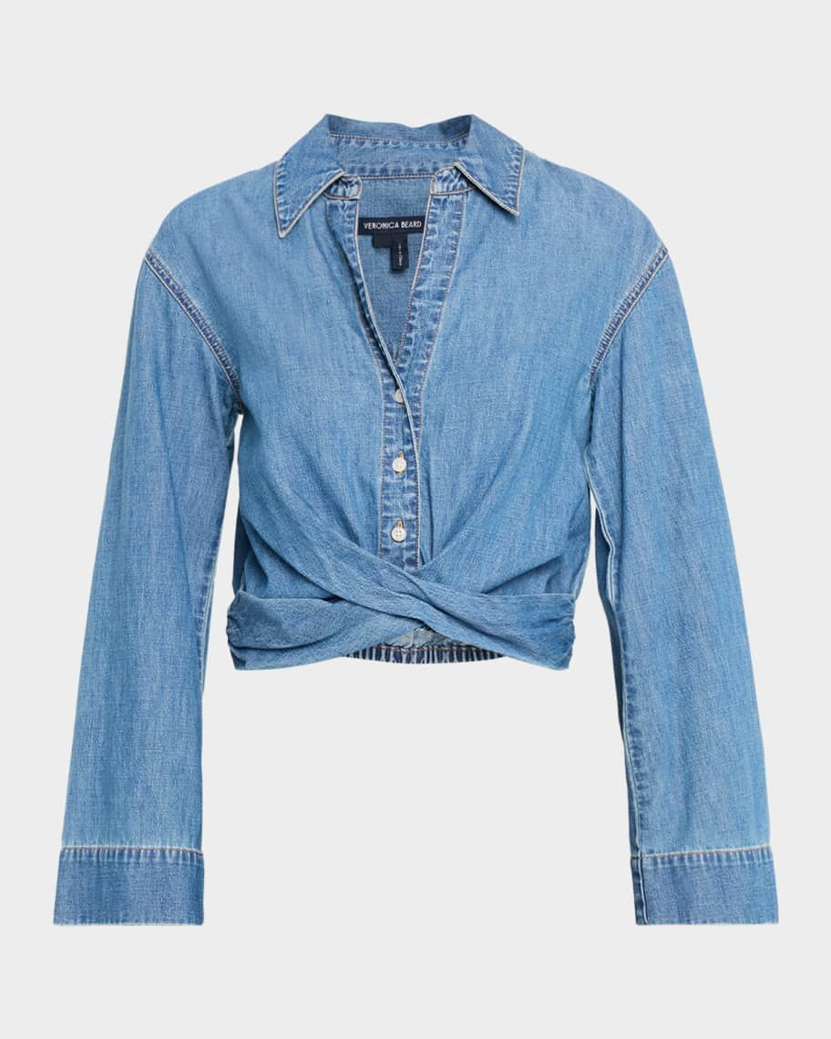 Veronica Beard Timothy Twist-Front Denim Shirt | Neiman Marcus
