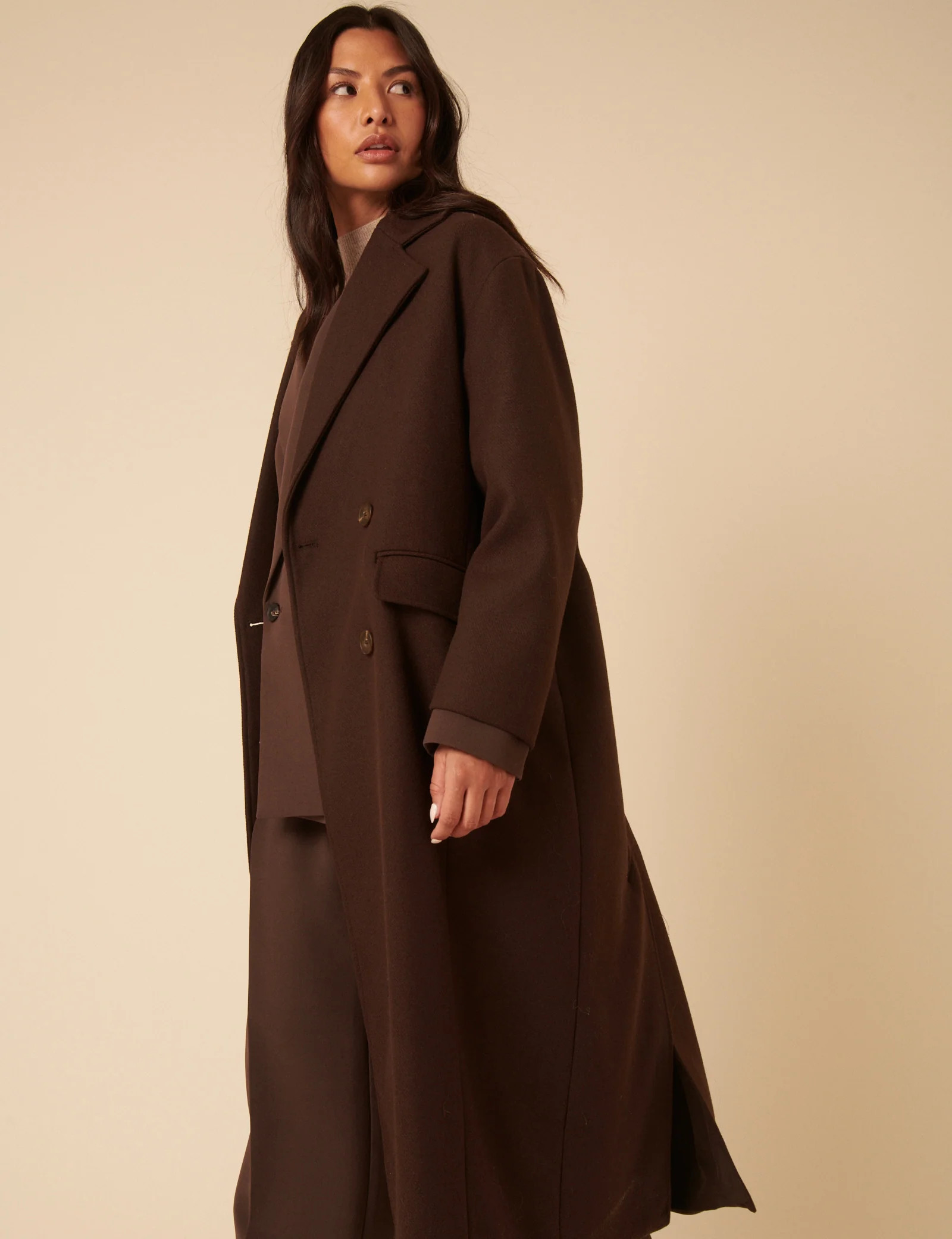 Chocolate Brown Double Breasted Relaxed Coat | Nobody's Child