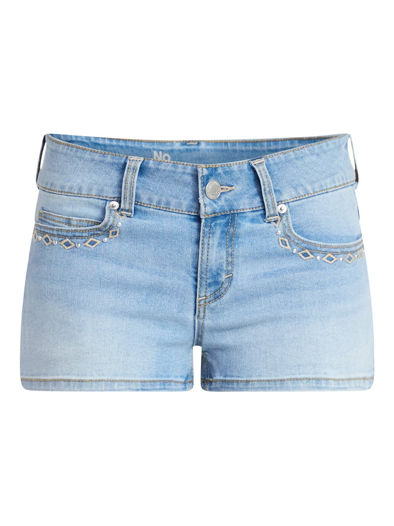 No Boundaries Lowrise Studded Denim Mini Short 2" Inseam, Women's | Walmart (US)