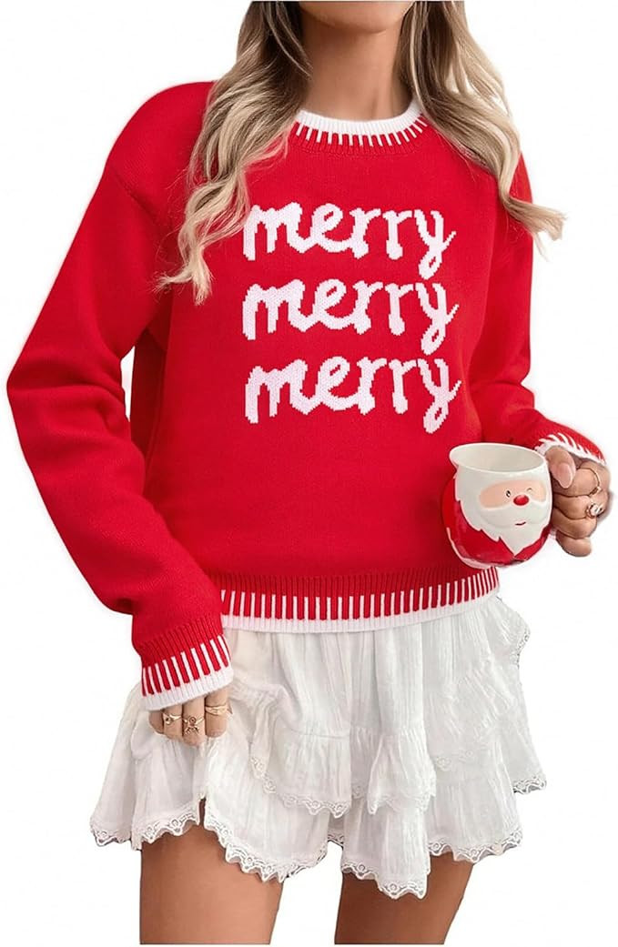 LUKYCILD Merry Christmas Sweaters for Women Ugly Christmas Sweater Xmas Holiday Sweatshirt Knitte... | Amazon (US)