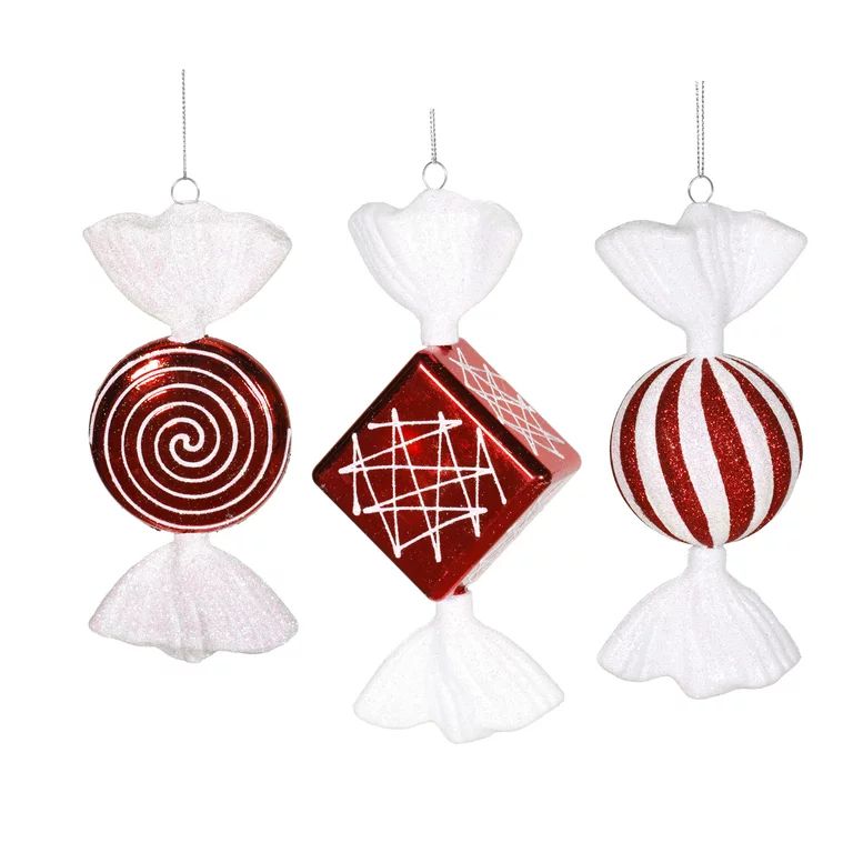 Vickerman 8" Red-White Shiny Peppermint Candy Christmas Ornament, 3 per Box - Walmart.com | Walmart (US)
