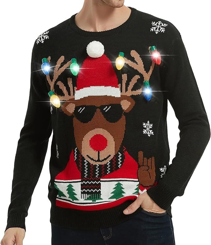 Men's Christmas Rudolph Reindeer Holiday Festive Knitted Sweater Cardigan Cute Ugly Pullover Jump... | Amazon (US)