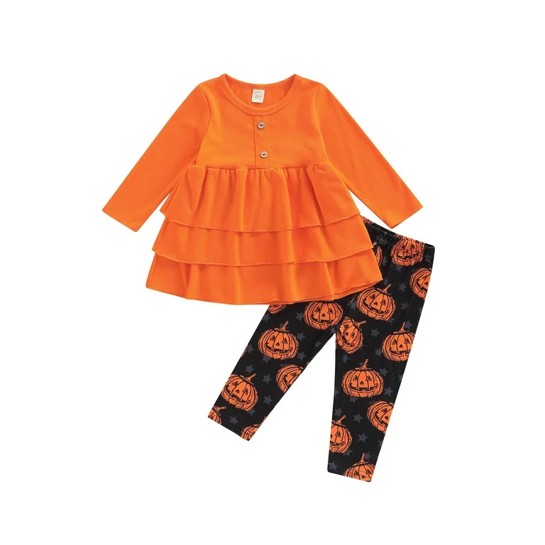 CenturyX 1-5Y Halloween Toddler Kid Baby Girls Clothes Set Ruffle Long Sleeve Tops Pumpkin Print ... | Walmart (US)