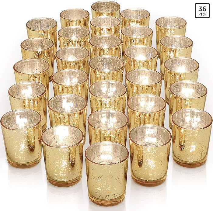 LETINE Gold Votive Candle Holders Set of 36 - Speckled Mercury Gold Glass Candle Holder Bulk - Id... | Amazon (US)