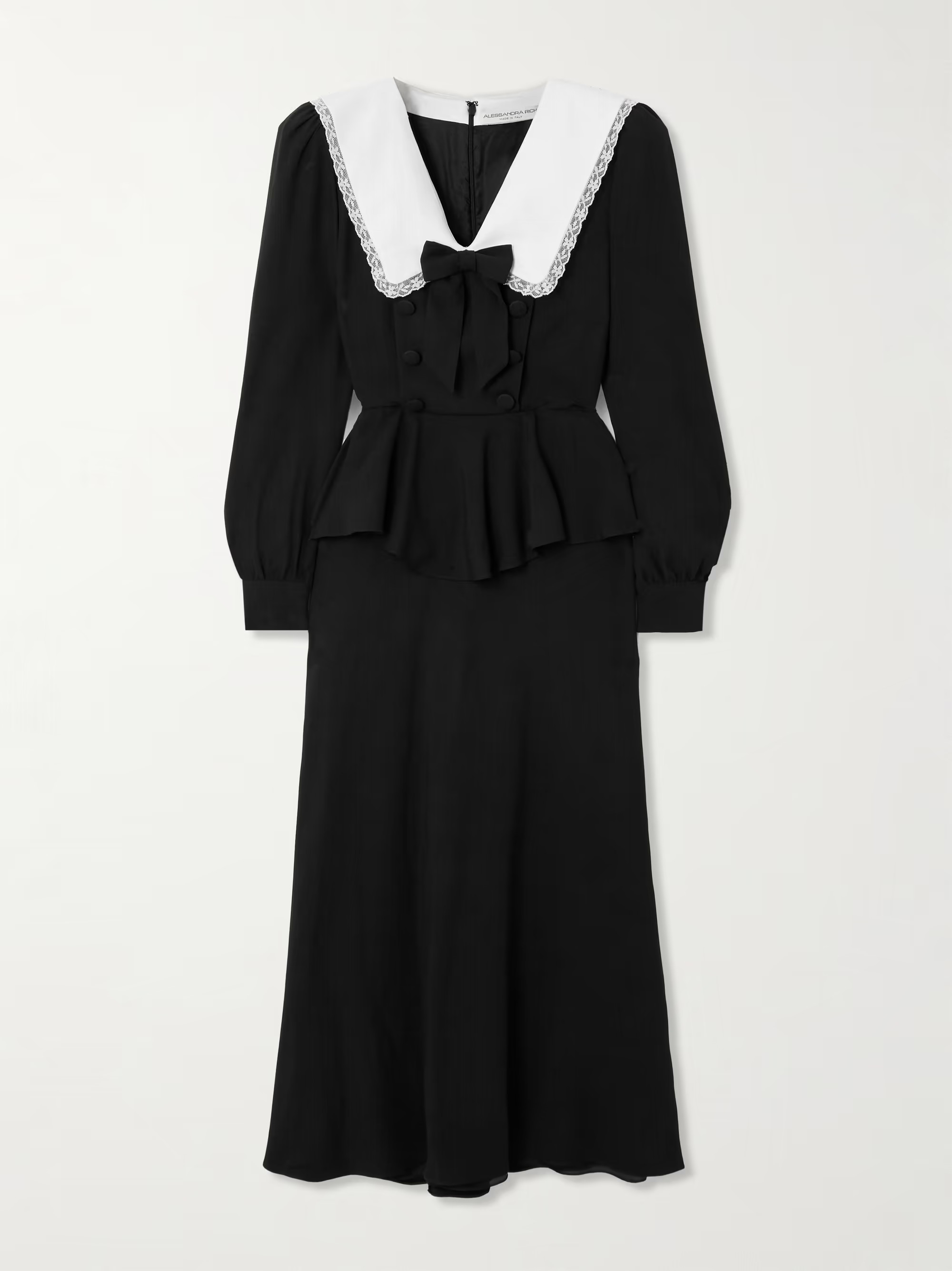 Envers lace and mikado-trimmed crepe de chine peplum midi dress | NET-A-PORTER (US)