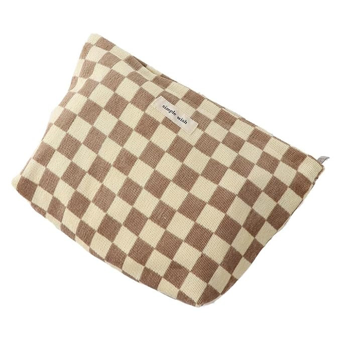 Soft Makeup Organizer Plaid Cosmetic Case Checkerboard Hand Bag Women Toiletry Bag Corduroy Cosme... | Amazon (US)