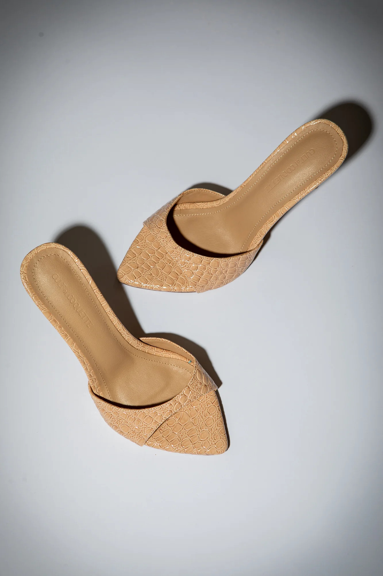 Gia Nude Croc Patent Vegan Mules 80 mm | CULT OF COQUETTE