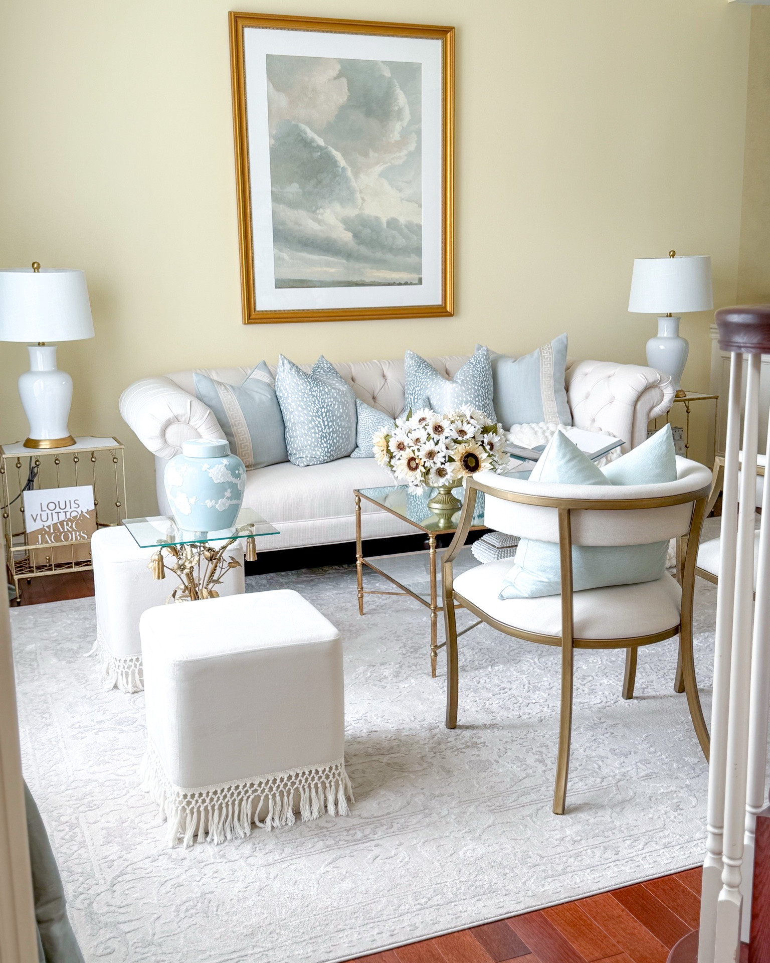 Fall living room 🍂🩵✨🤍

Hot skwash, velvet pumpkins, blue ginger jar, white and gold lamps, blue throw pillows, pillow covers, fringe ottoman, gold accent chairs, gold coffee table, coffee table books, fall floral arrangement, lucite book display, Alice lane home, everlasting candle, fall decor, fall living room

#LTKSeasonal #LTKHome #LTKSaleAlert