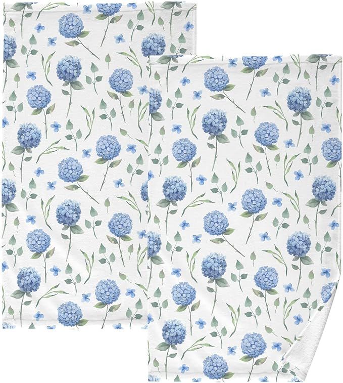 Cotton Hand Towels for Bathroom Set of 2 Blue Hydrangea Flowers Floral Absorbent Soft Decorative ... | Amazon (US)