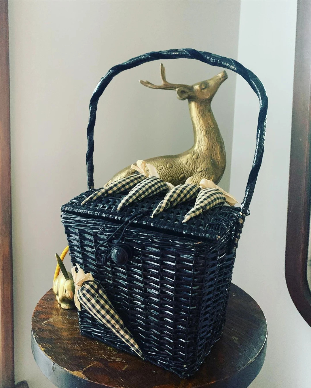 40s Black Wicker Gingham Carrots Purse, 40s Wicker Basket Purse, Vintage 40s Wicker Handbag, Puff... | Etsy (US)