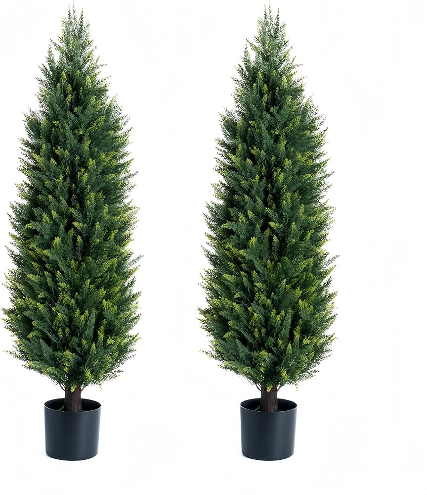 Artificial Cedar Topiary Trees, Set of 2 Lifelike Faux Pruned Cypress with Heavy-Duty Planters ... | Amazon (US)
