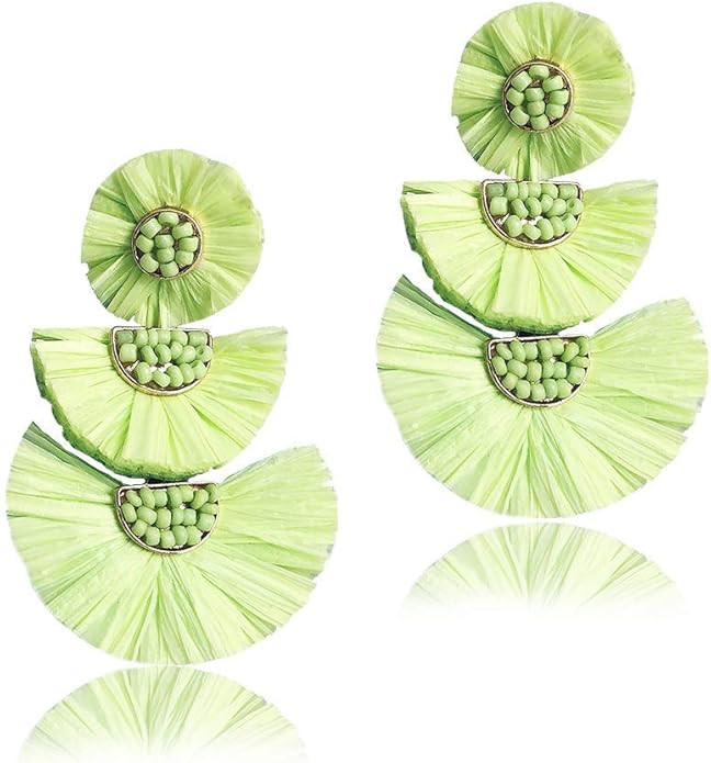 Bohemian Statement Earrings - Lightweight Tiered Raffia Beaded Earrings Drop Dangle Gifts for Wom... | Amazon (US)