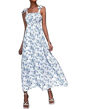 MakeMeChic Women's Summer Boho Dress Casual Floral Print Spaghetti Strap Square Neck Long Maxi Dr... | Amazon (US)
