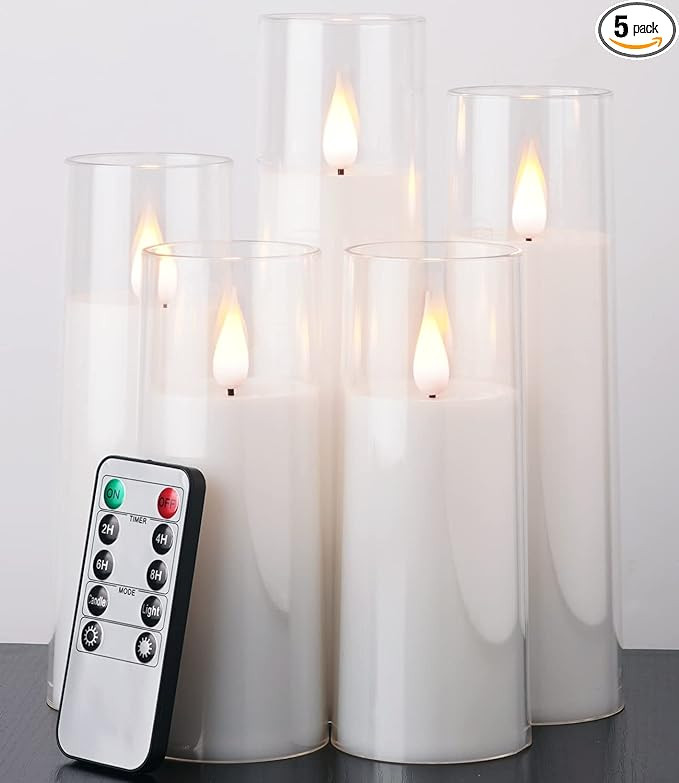 Amagic Pure White Flameless Candles, Battery Operated Candles, Acrylic Flickering LED Pillar Cand... | Amazon (US)