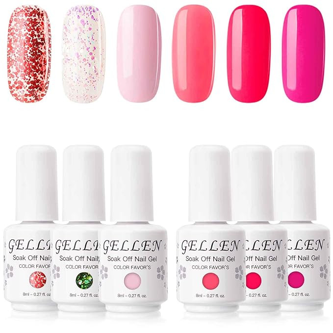 Gellen Gel Nail Polish Set - Sweet Roses Collection Bright Vivid Hot Pinks 6 Colors, Popular Pure... | Amazon (US)
