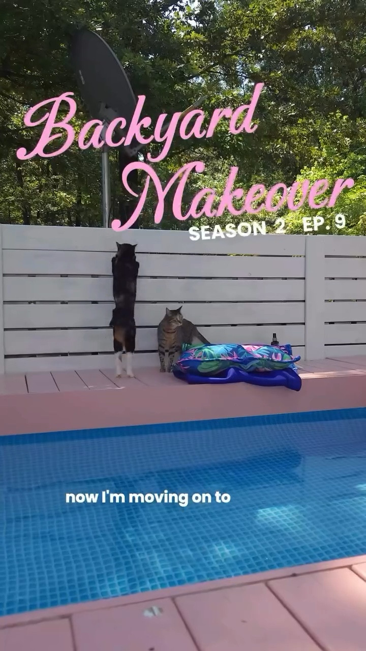 Season 2, Episode 9 of the Backyard Makeover! 🏡☀️💗 Making more progress on staining the fence! As always, you can find (almost) everything you see here linked in my LTK! #pooldeck #pinkpool #backyardrenovation #fencestaining #paintsprayer