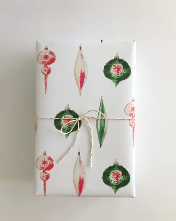 Wrapping Paper: Pink and Green Holiday Ornaments  {Christmas, Holiday, Gift Wrap} | Etsy (US)