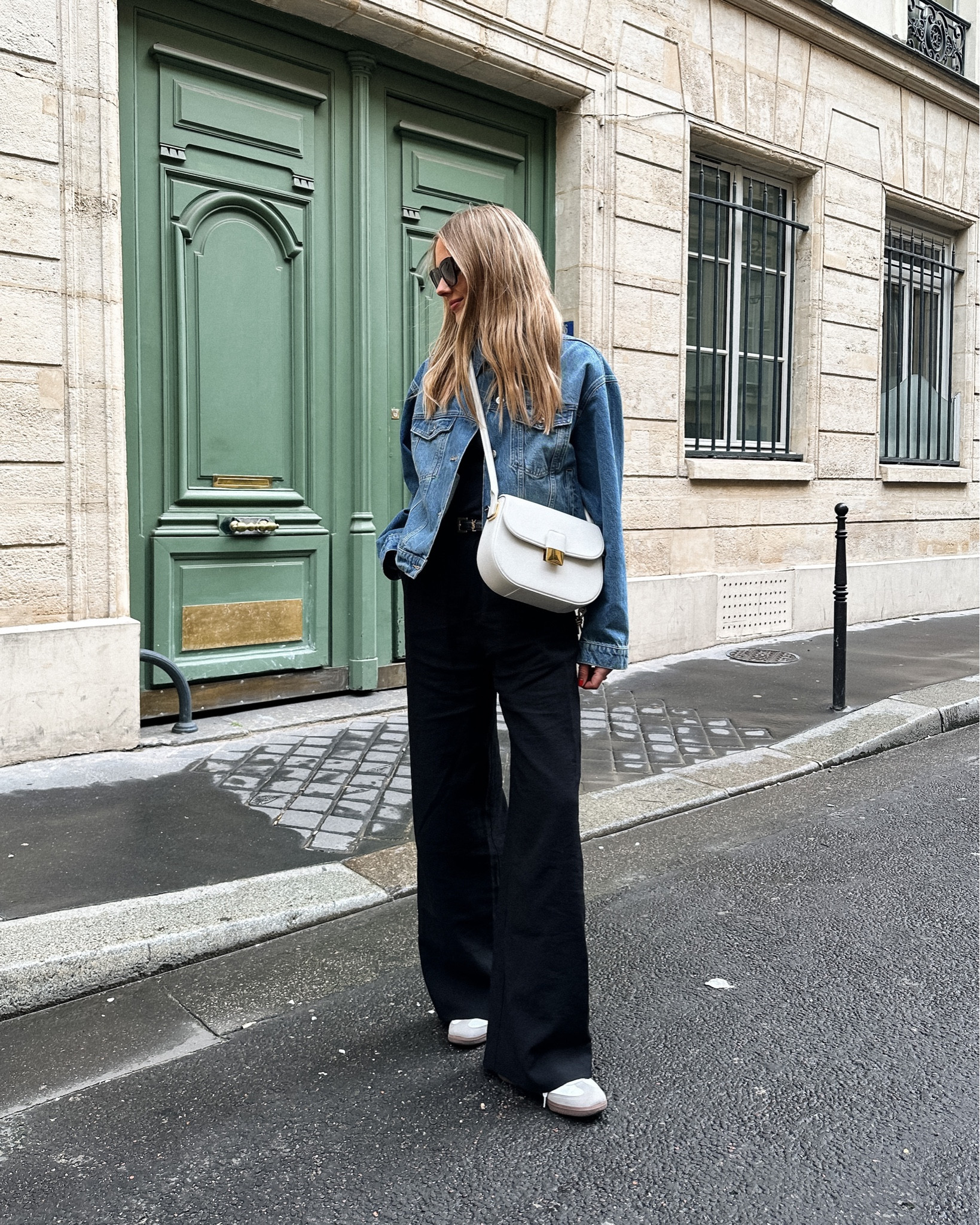 Fashion Jackson wearing denim jacket (small) spring capsule, black wide leg pants, adidas sneakers, white bottega handbag, spring outfit #fashionjackson #sneakers #paris #springoutfit #capsule

#LTKshoecrush #LTKstyletip #LTKunder100