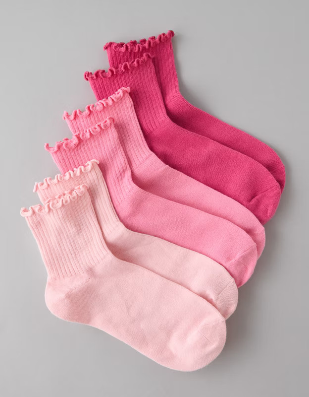 AE Ruffle Trim Boyfriend Socks 3-Pack | American Eagle Outfitters (US & CA)
