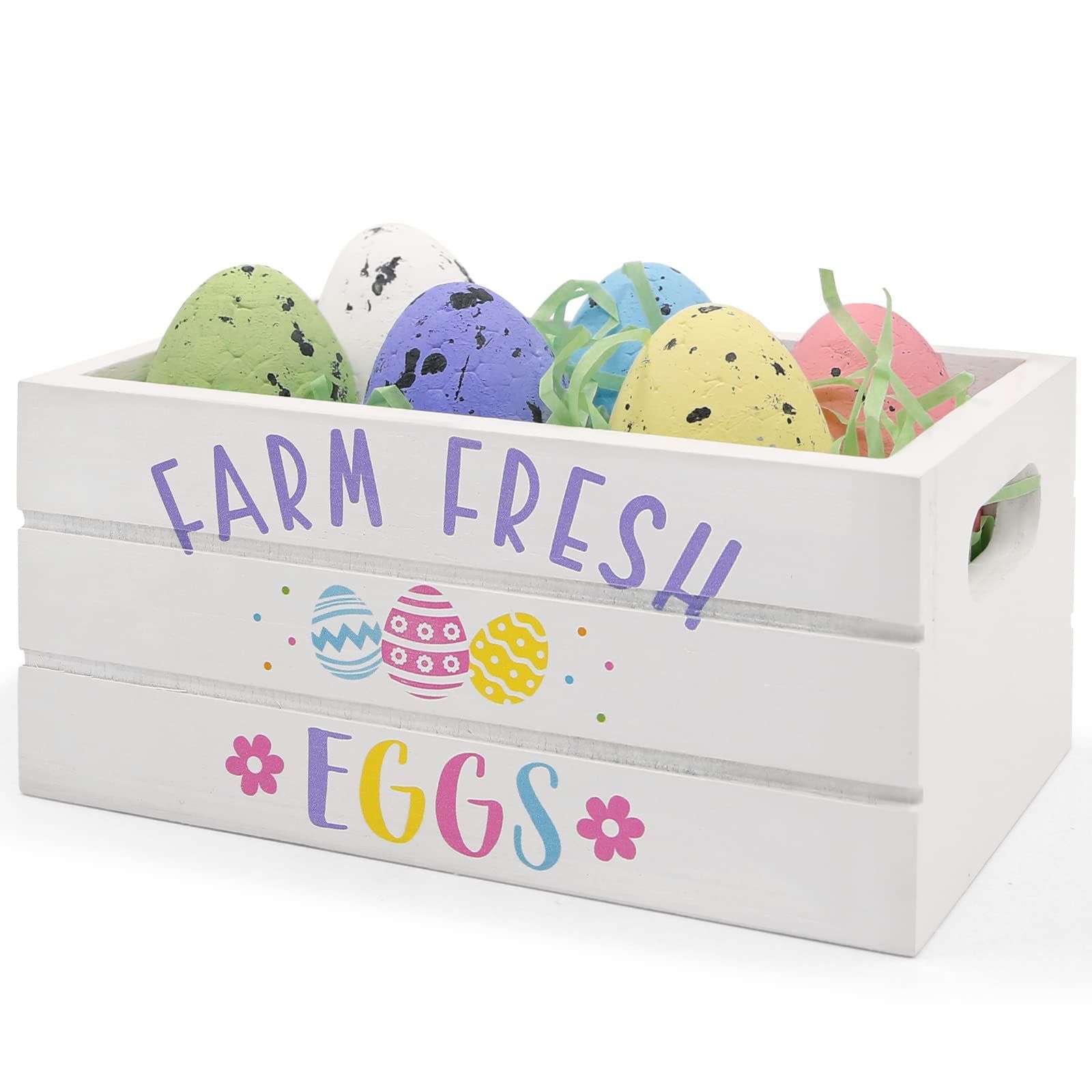 Huray Rayho Easter Mini Wood Crate Set Easter Tiered Tray Decorations Farm Fresh Eggs Wooden Sign... | Amazon (US)