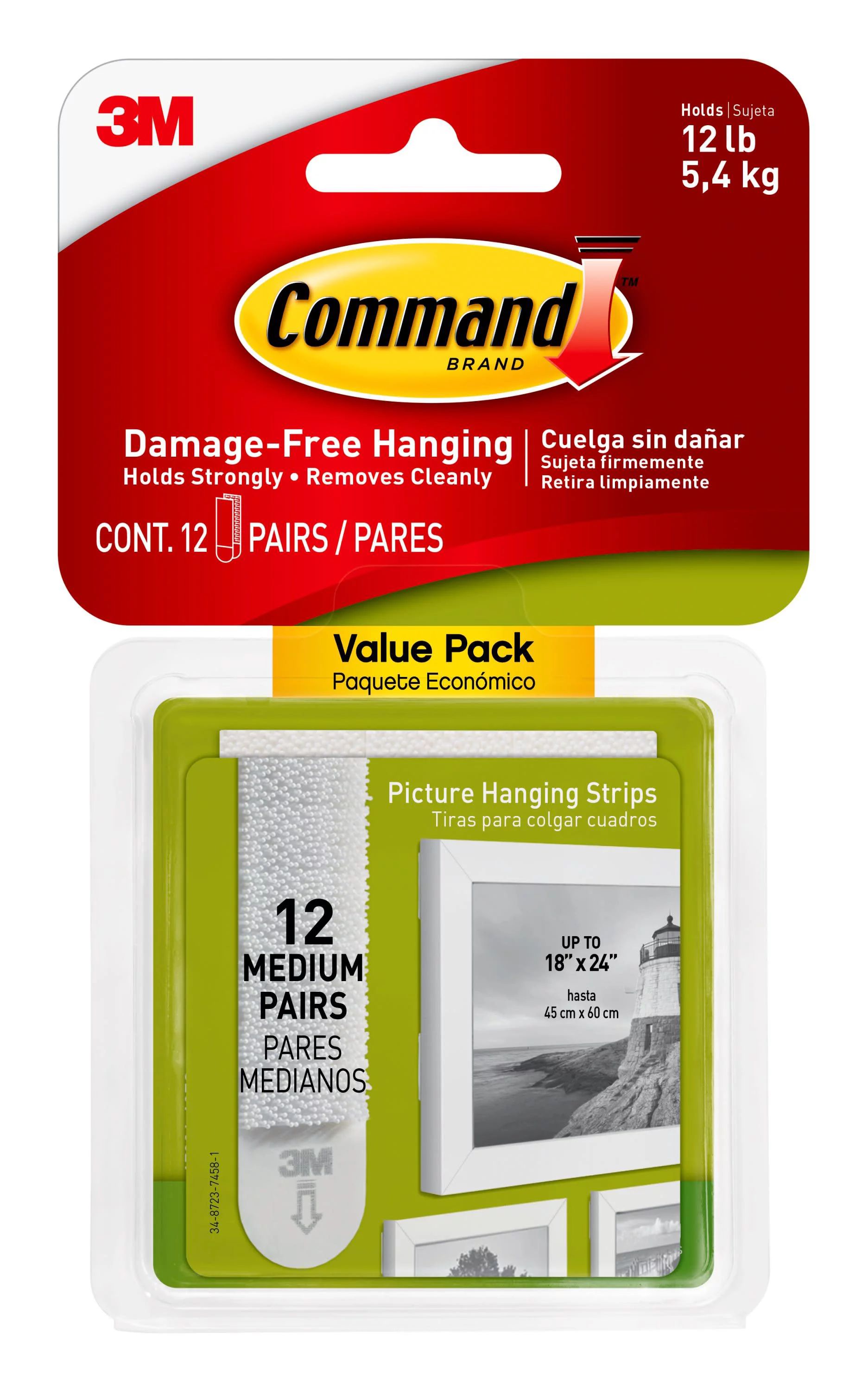 Command Medium Picture Hanging Strips, Damage Free Hanging of Dorm Decorations, 12 Pairs - Walmar... | Walmart (US)