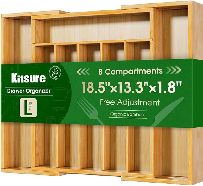 Kitsure Silverware Organizer - Expandable Bamboo Kitchen Drawer Organizer for Cooking Utensils an... | Amazon (US)