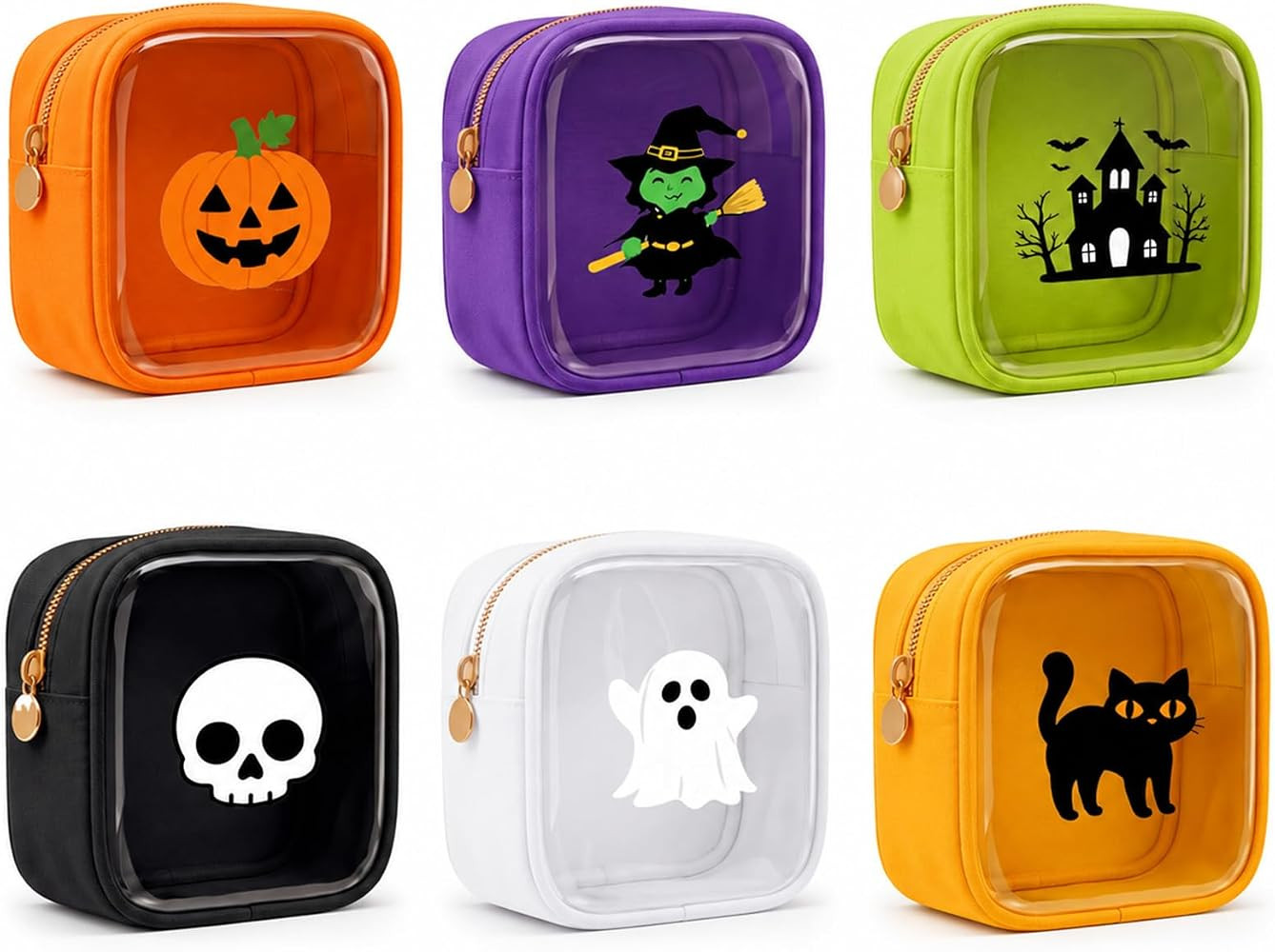 Sanwuta 6 Pack Halloween Makeup Bags, Mini Clear Ghost Pouches with Zipper | Amazon (US)