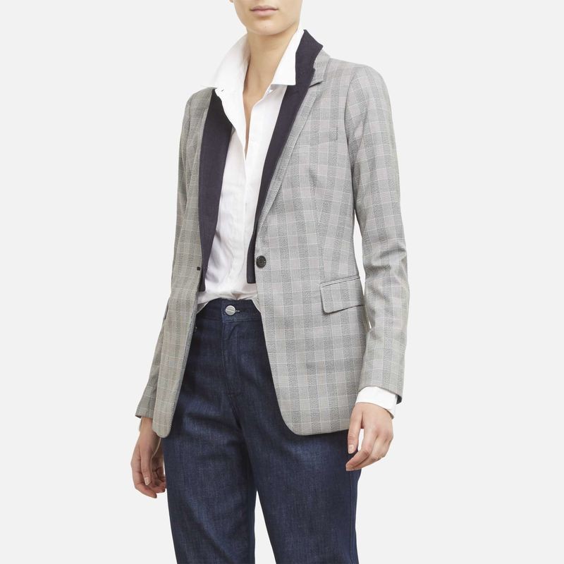 Double Standard Plaid Blazer with Denim Collar | Kenneth Cole