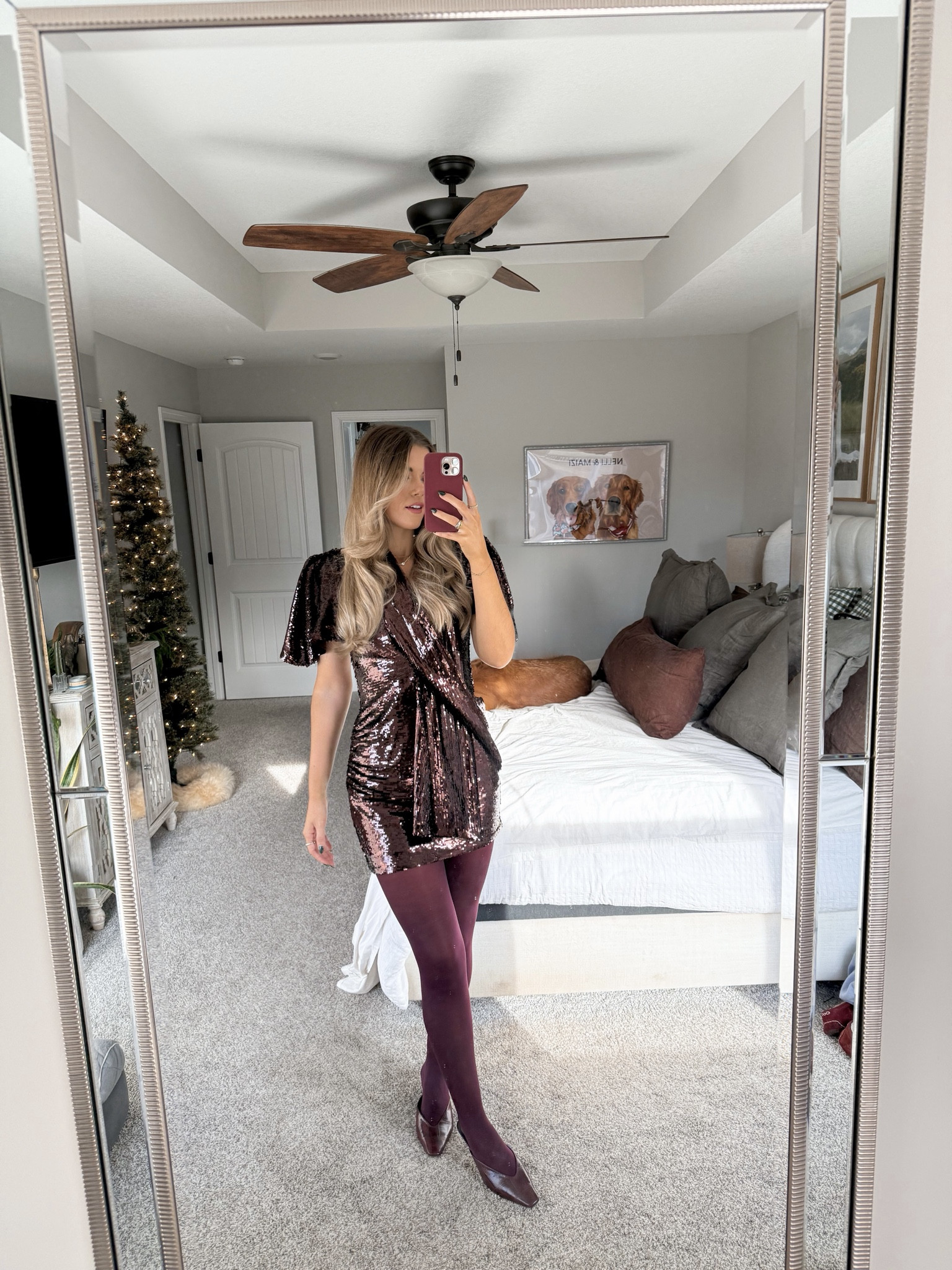 size small in sequin dress, size medium in tights 

#LTKHoliday #LTKootd #LTKTall