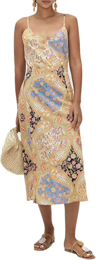 Womens Floral Printed Beach Dress Summer Spaghetti Straps Vintage Boho A Line Sleeveless Midi Dre... | Amazon (US)