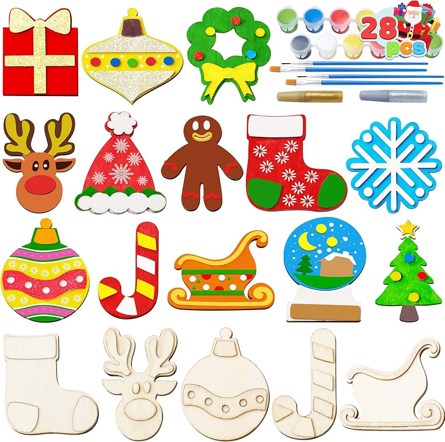 JOYIN 14 Christmas Wooden Magnet Creativity Arts & Crafts Painting Kit Decorate Your Own for Kids... | Amazon (US)