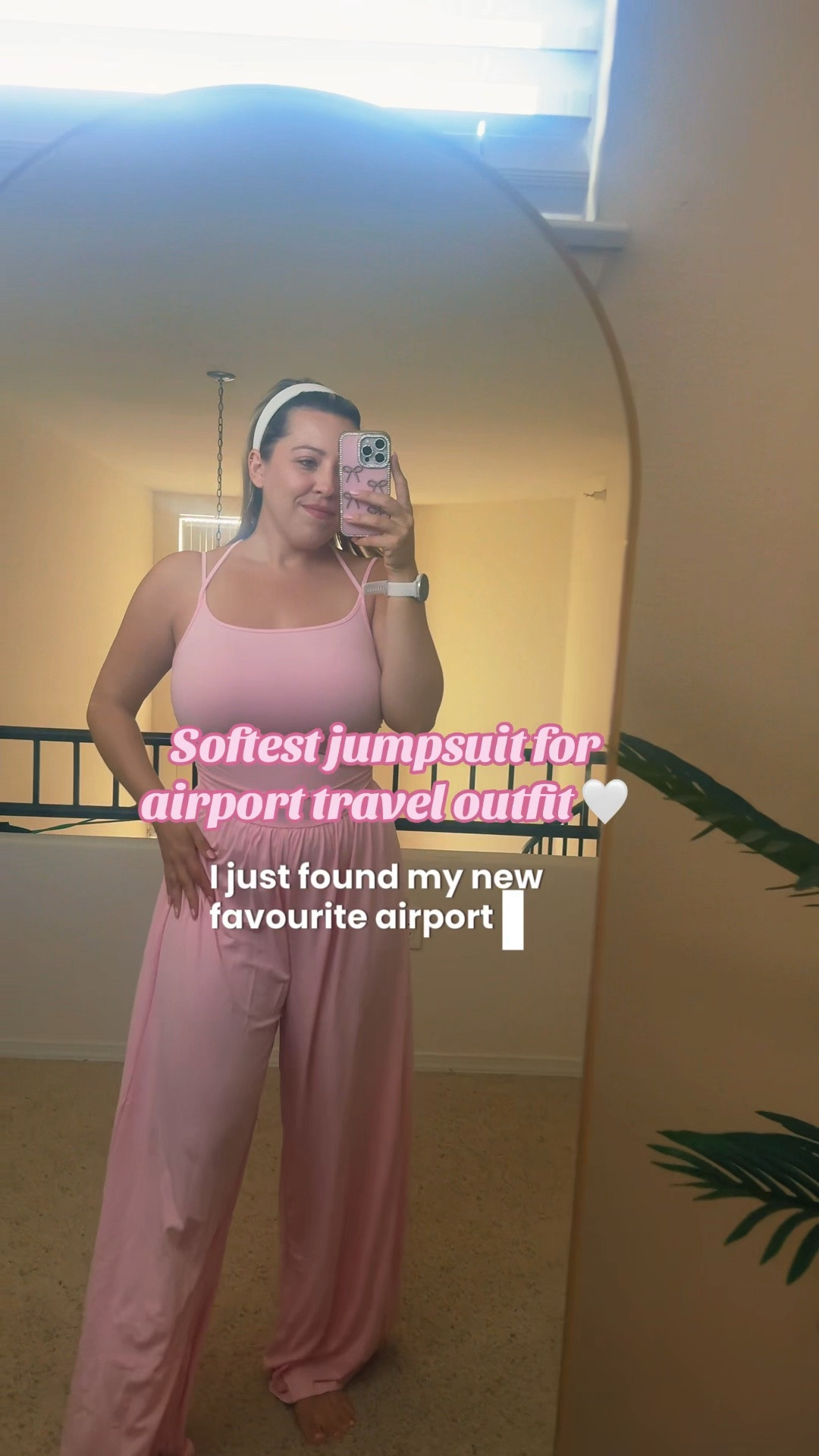 Pink airport travel jumpsuit
Airport travel outfit
Pink comfortable jumpsuit
Flowy jumpsuit
Casual jumpsuit with ruching
Casual outfits
Summer outfits

#LTKootd #LTKTravel #LTKActive