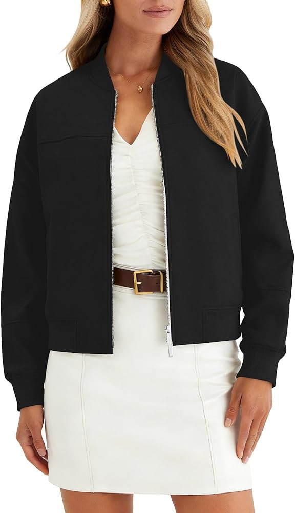 Lazysmile Women's Faux Suede Bomber Jackets Fall Fashion Outfits Winter Clothes Stand Collar Zip ... | Amazon (US)