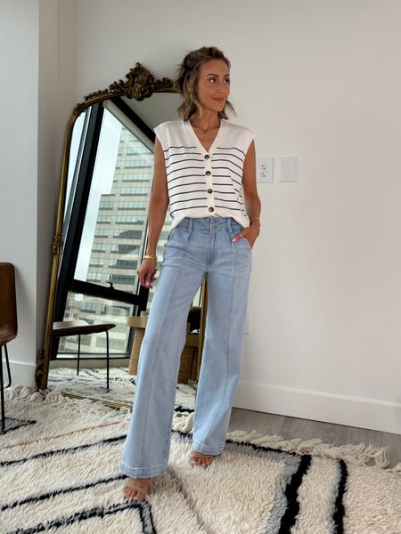 Two “it” pieces this summer: stripped knit vest and trouser jeans. Both are great from work to weekend or for a more polished outing, shopping day or errands while staying comfortable. These jeans are extra comfy and vest easy to layer
Both tts/26/xs 

#LTKSeasonal #LTKStyleTip #LTKWorkwear