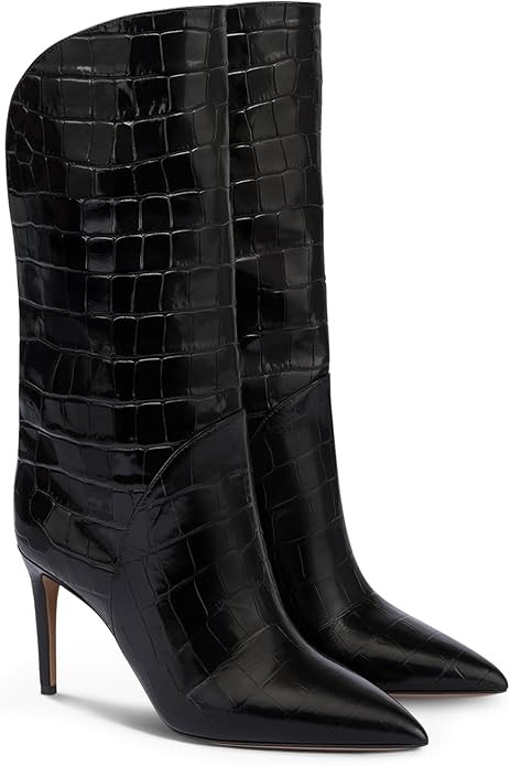 Coutgo Womens Mid Calf Boots Stiletto High Heel Pointed Toe Boots Pull On Suede Winter Dress Shoe... | Amazon (US)