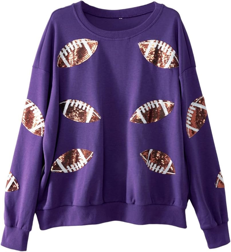Womens Football Sequin Embroidery Loose Fit Sweatshirt Casual Crewneck Pullover Long Sleeve Gamed... | Amazon (US)