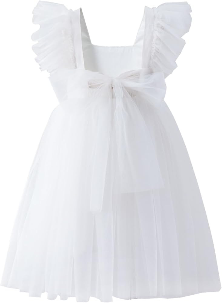 Toddler Girls Vintage Party Dress Ruffled Sleeve A-Line Tulle Flower Girl Dresses for Wedding,Bir... | Amazon (US)