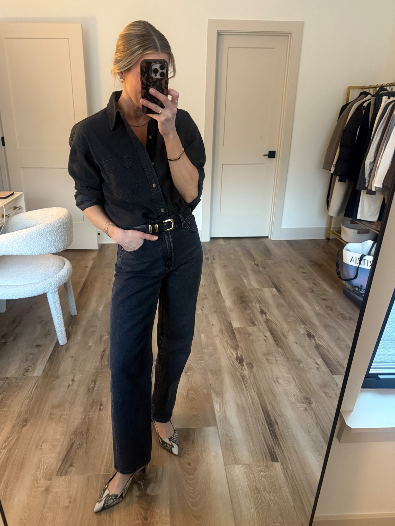 Wearing 25/regular jeans, XS denim shirt; small belt, heels tts 

#LTKgrwm #LTKOver40 #LTKootd