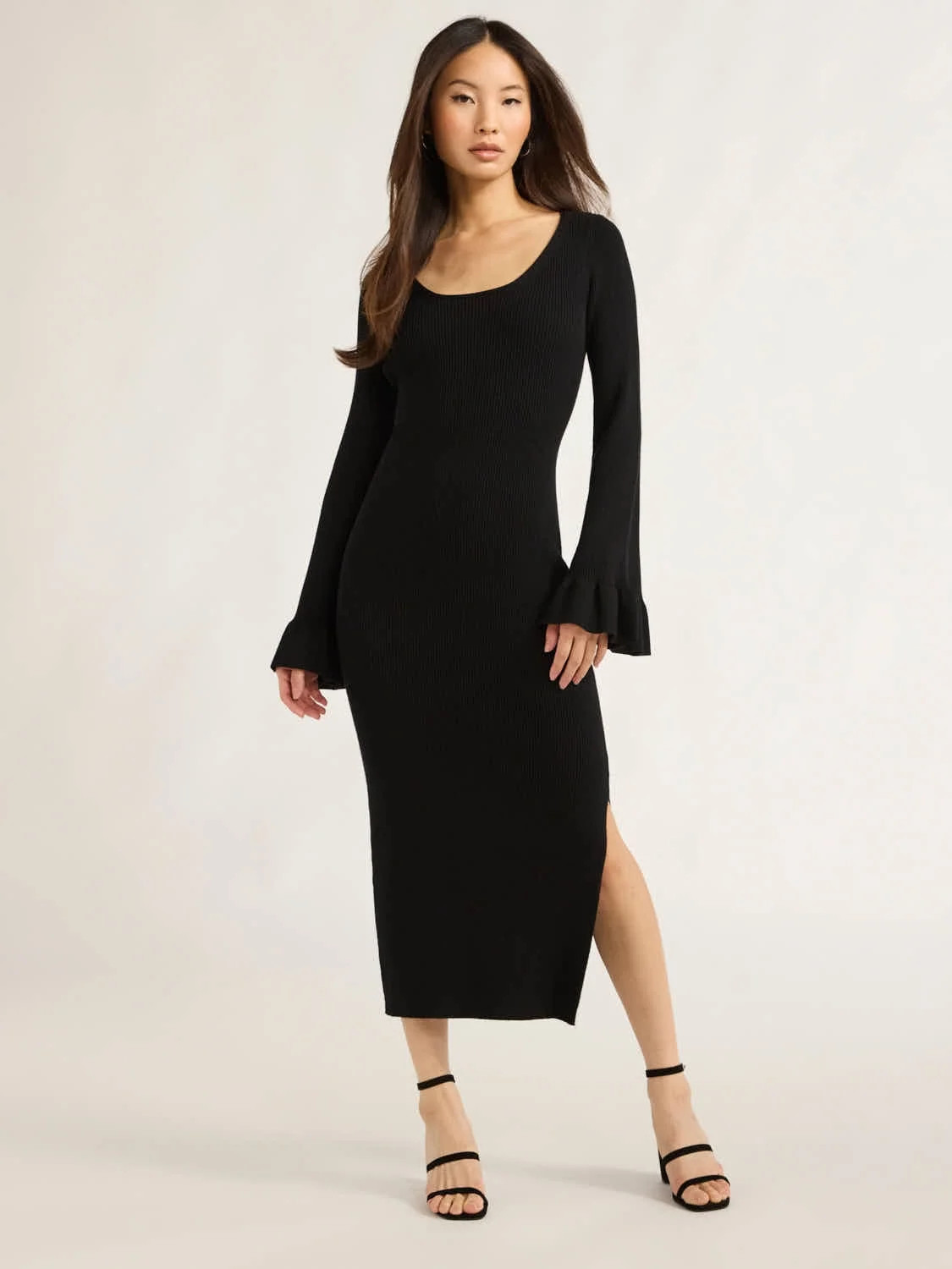 Scoop Women’s Midi Sweater Dress with Ruffled Bell Sleeves, Sizes XS-XXL | Walmart (US)