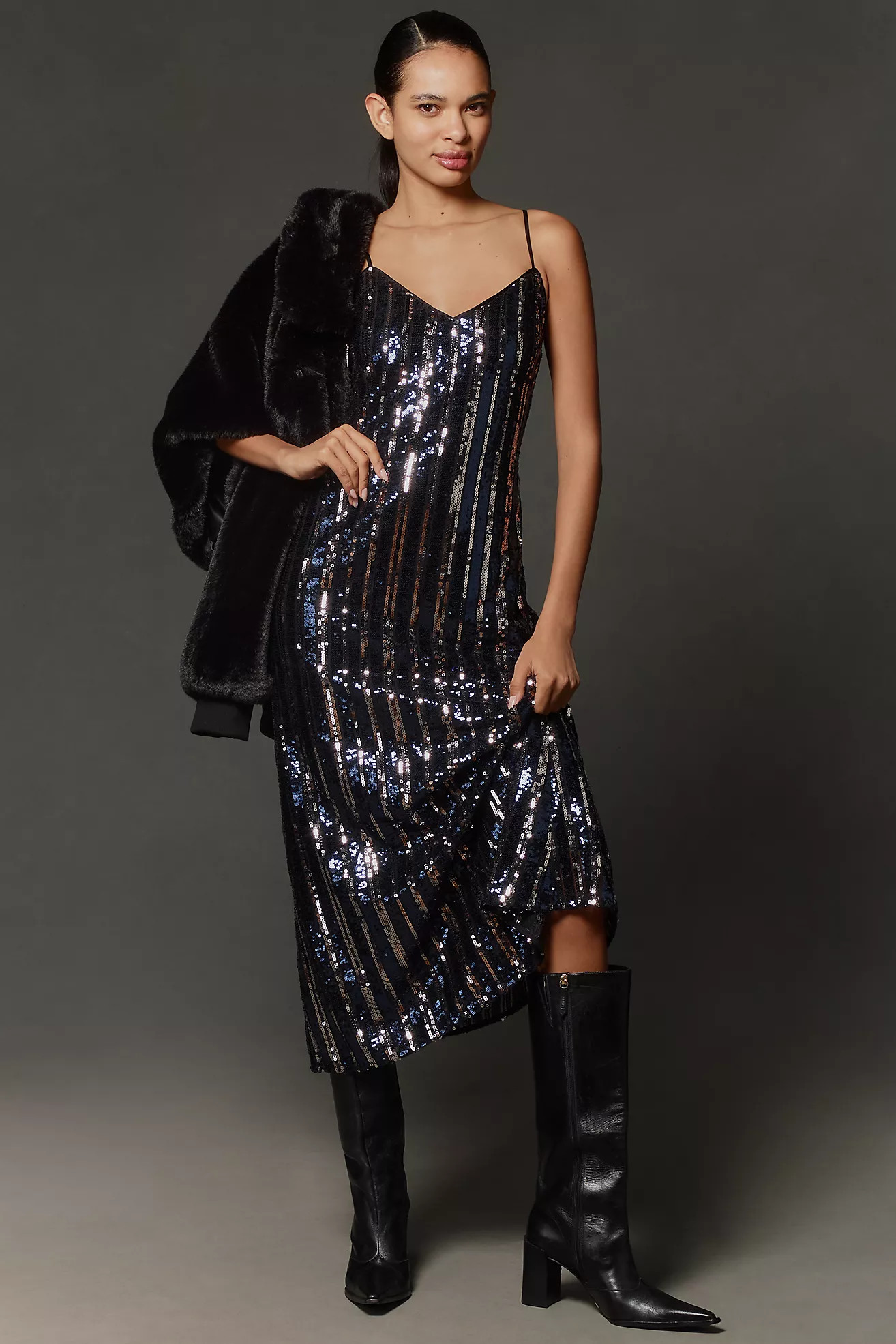 Maeve Sleeveless Sequin Stripe Midi Dress | Anthropologie (US)