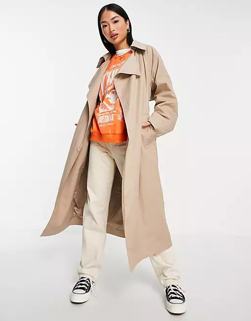 Ever New tie waist trench coat in stone | ASOS (Global)