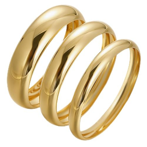 Chunky Gold Bangle Bracelets for Women, Dainty 14k Gold Plated Big Stackable Bangles Set, Trendy Cuff Bracelet Stack Fashion Jewelry Gifts (A1-gold) | Amazon (US)