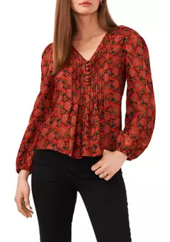 1.State Women's Long Sleeve V-Neck Pleated Button Front Top | Belk
