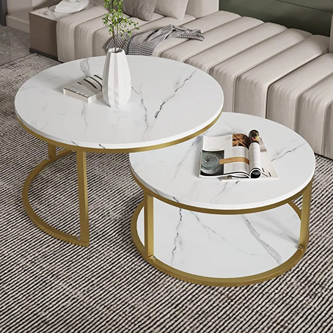 NSdirect Nesting Coffee Table Set of 2,Round Coffee Tables Modern Circle Table for Living Room Ac... | Amazon (US)